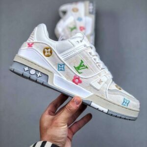 Louis Vuitton White Denim Embroidered Trainer - Image 3