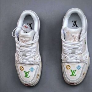 Louis Vuitton White Denim Embroidered Trainer - Image 5