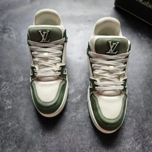 Louis Vuitton Trainer White Green Suede-2506 - Image 4