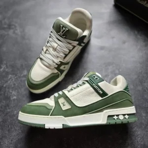 Louis Vuitton Trainer White Green Suede-2506 - Image 3